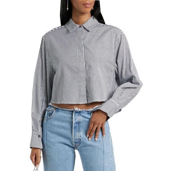 Jonathan Simkhai Womens Renata Cropped Shirt Small Midnight Stripe - NWT $295